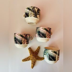 Ceramic tea/coffee cups (4), Beachy palm leaf design